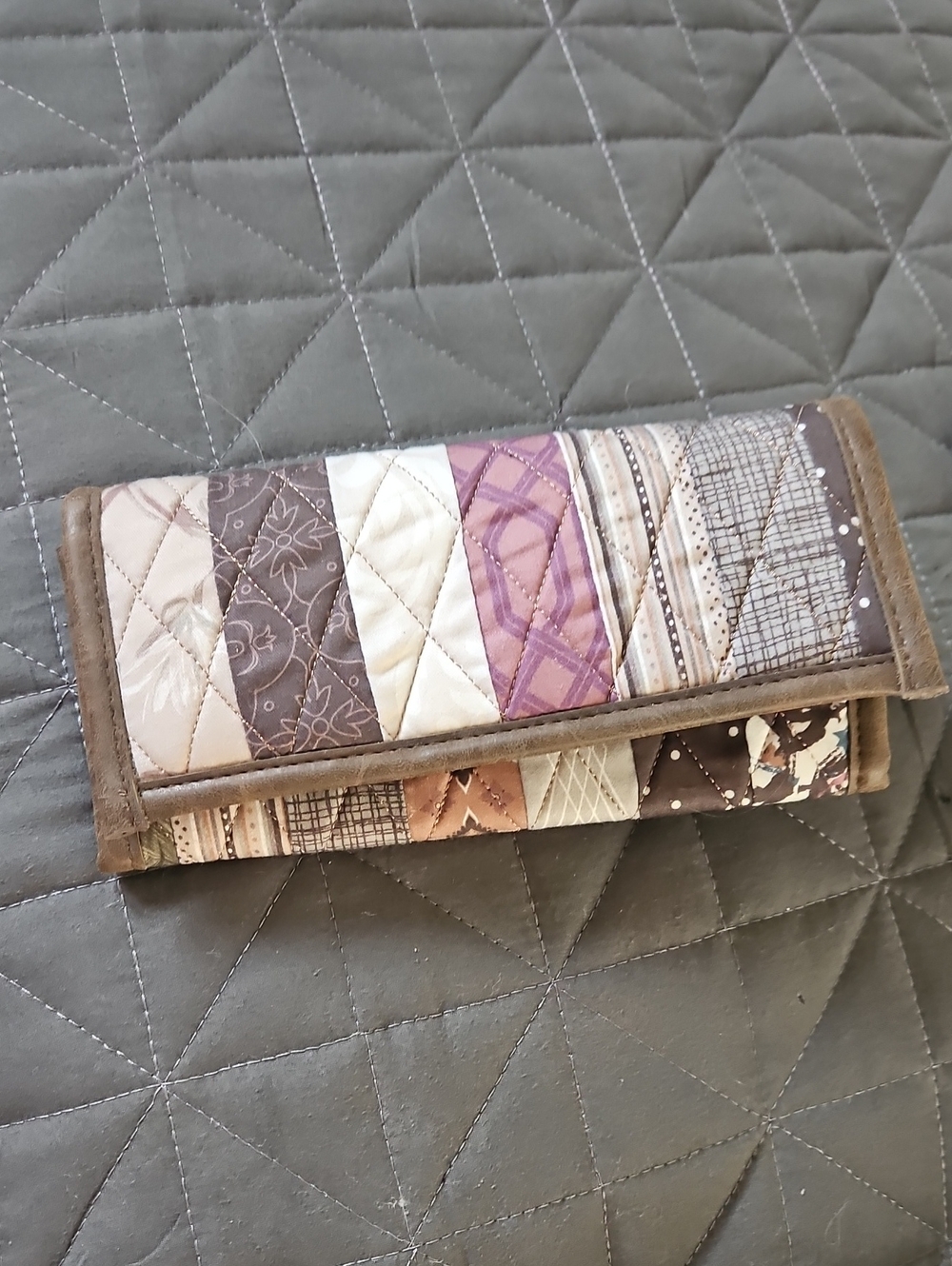 Donna Sharp Quilted Patchwork Wallet Clutch in Brown and Purple